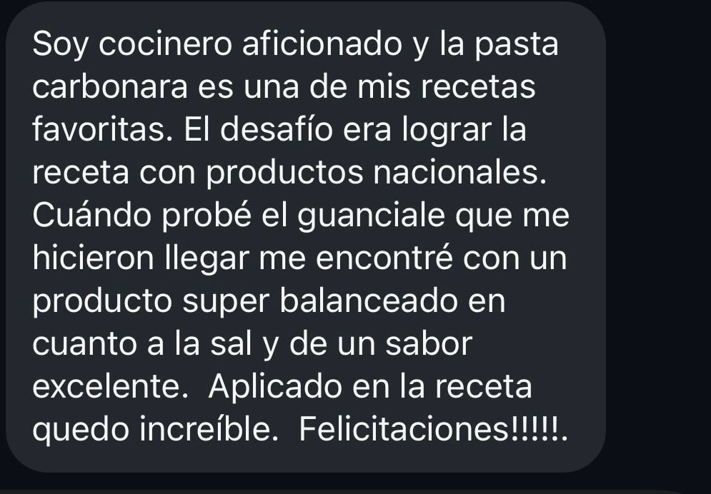 Mensaje de un cliente sobre el guanciale de Affettati